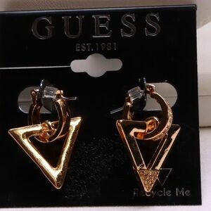 Guess Crystal Hoop Triangle Dangle Earrings Gold Tone NWT